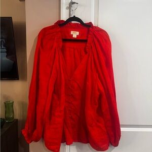 Red Blouse with Ruffled Collar